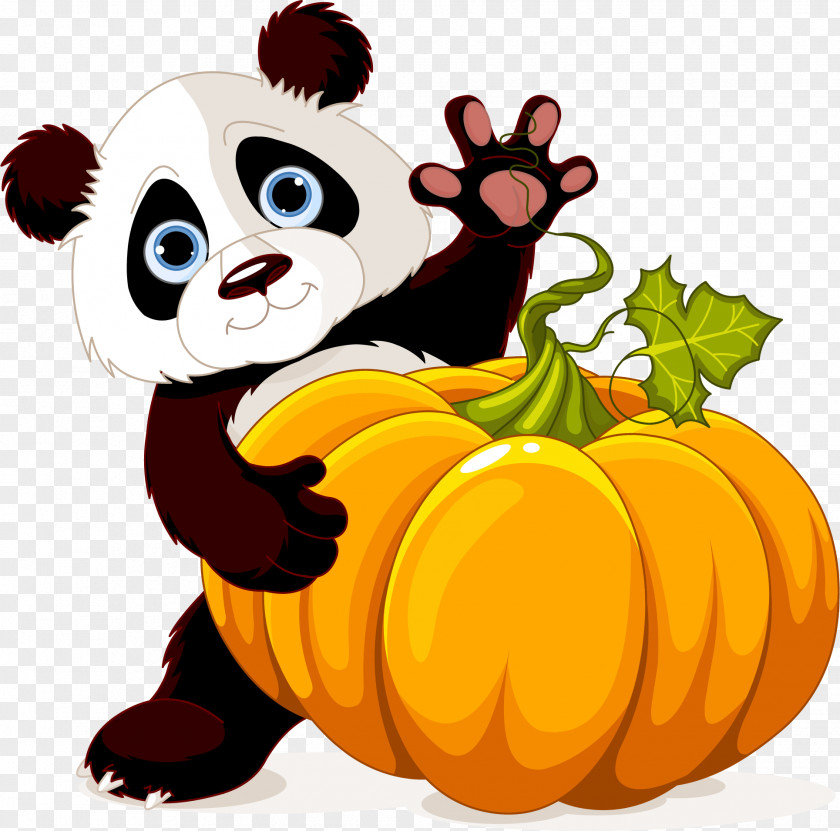 Cartoon Panda Holding Pumpkin Giant Clip Art PNG