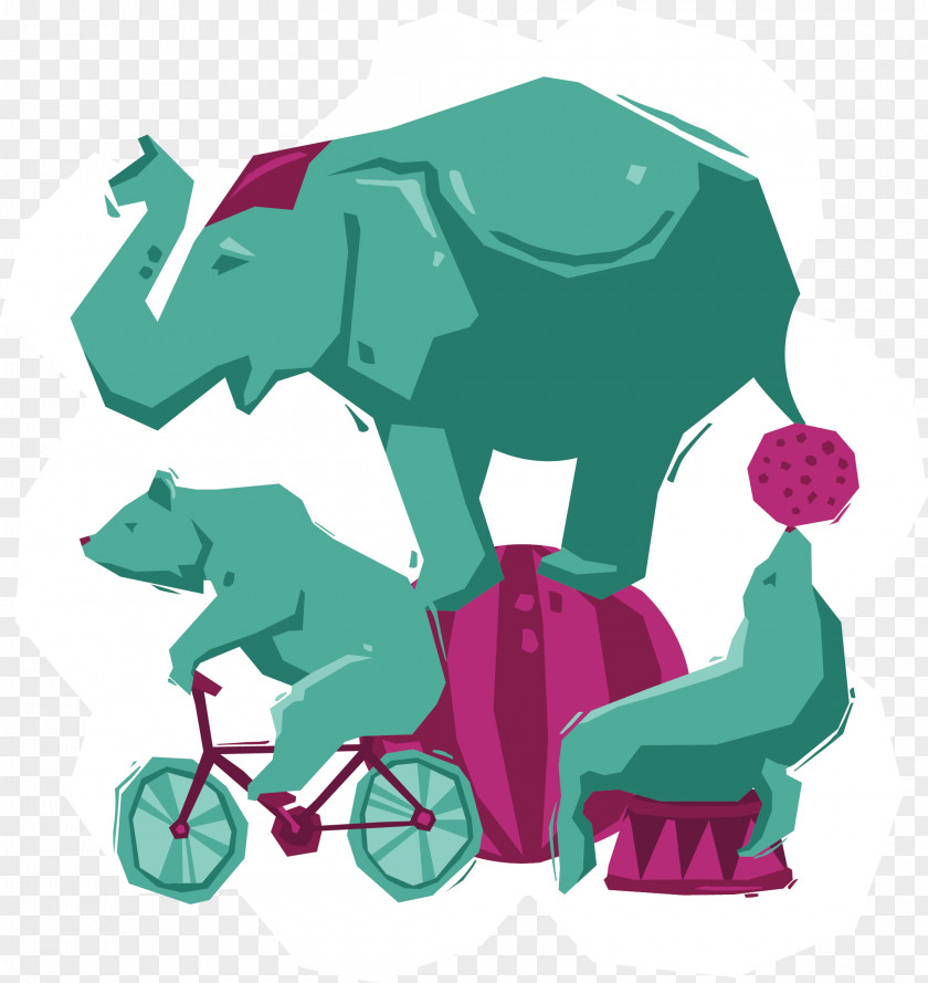 Vector Hand-painted Green Elephant Performance Circus Clown Illustration PNG