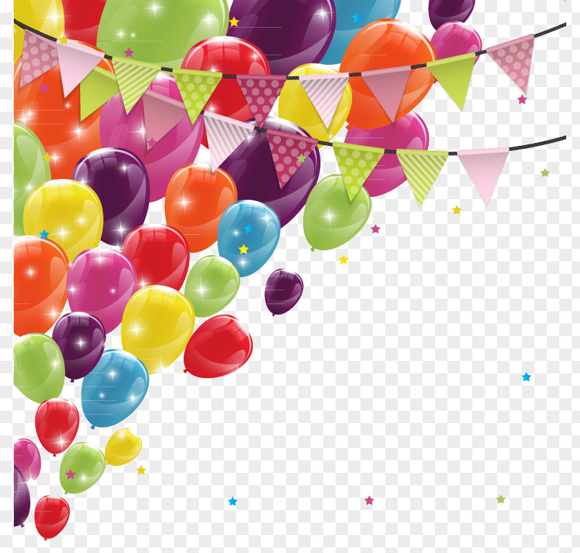 Colorful Balloons And Triangle Pull Flag Birthday Greeting Card Balloon Banner PNG
