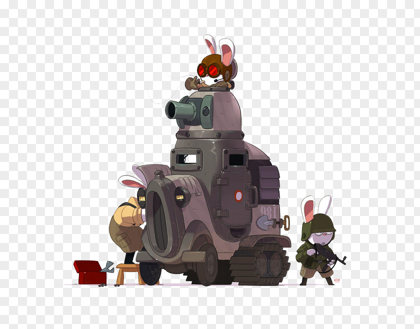 Simple Tank Rabbit Soldier Concept Art Graphic Design Illustration PNG