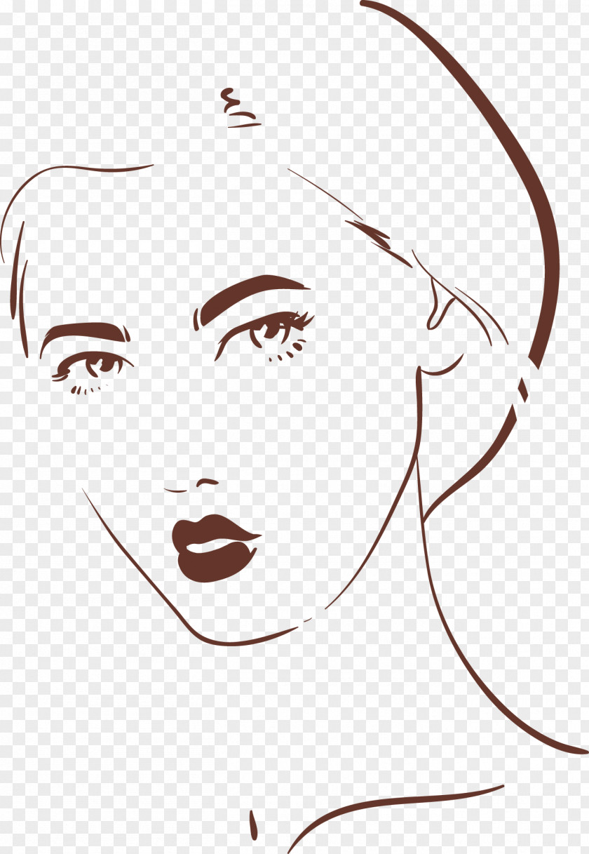 Short Hair Female Contour Woman Drawing Illustration PNG