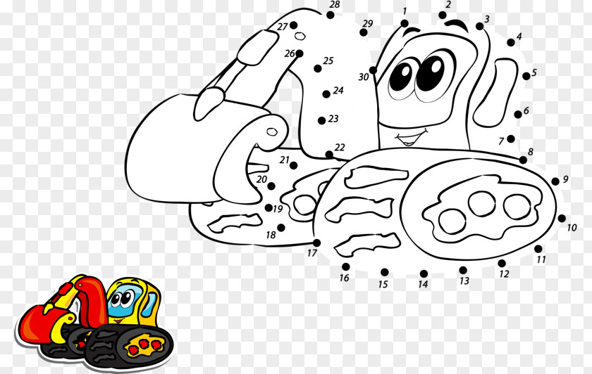 Cartoon Excavator Connect The Dots Coloring Book Drawing Illustration PNG