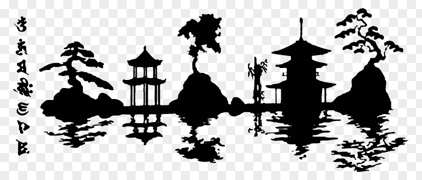 Japanese Temple Architecture Silhouette Stencil PNG