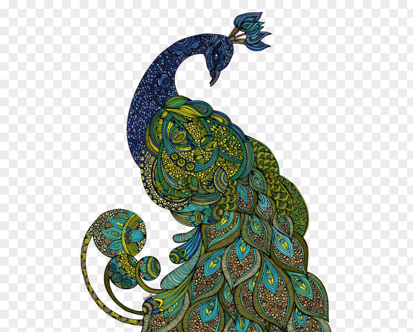 Blue Hand-painted Chinese Style Peacock Asiatic Peafowl Drawing Printmaking Illustration PNG