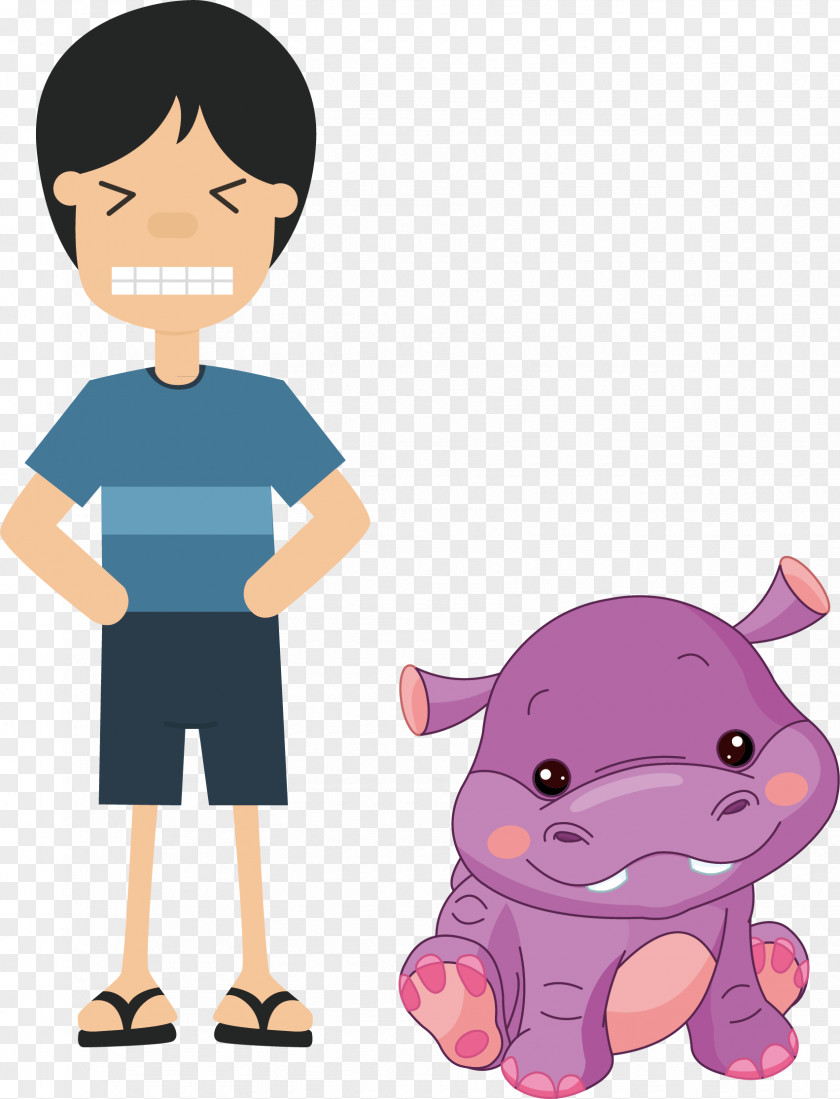 Cartoon Superman And Animals Hippopotamus Illustration PNG