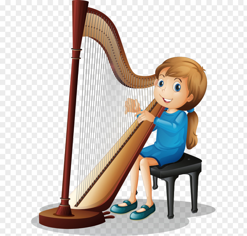 Cartoon Cute Child Harp Royalty-free Musical Instrument Illustration PNG