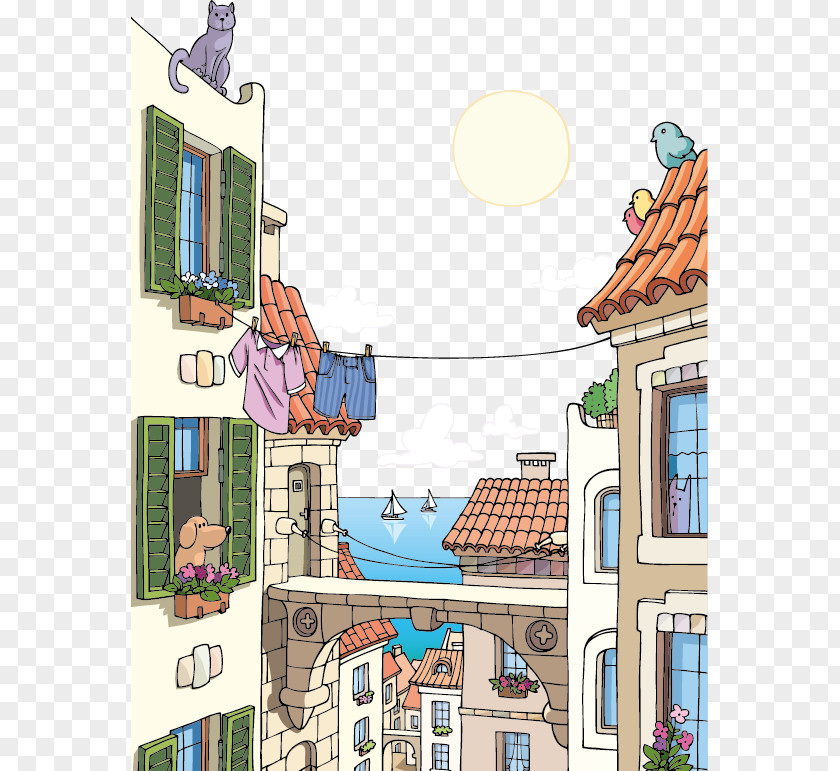 Town Vector Painting Book PNG