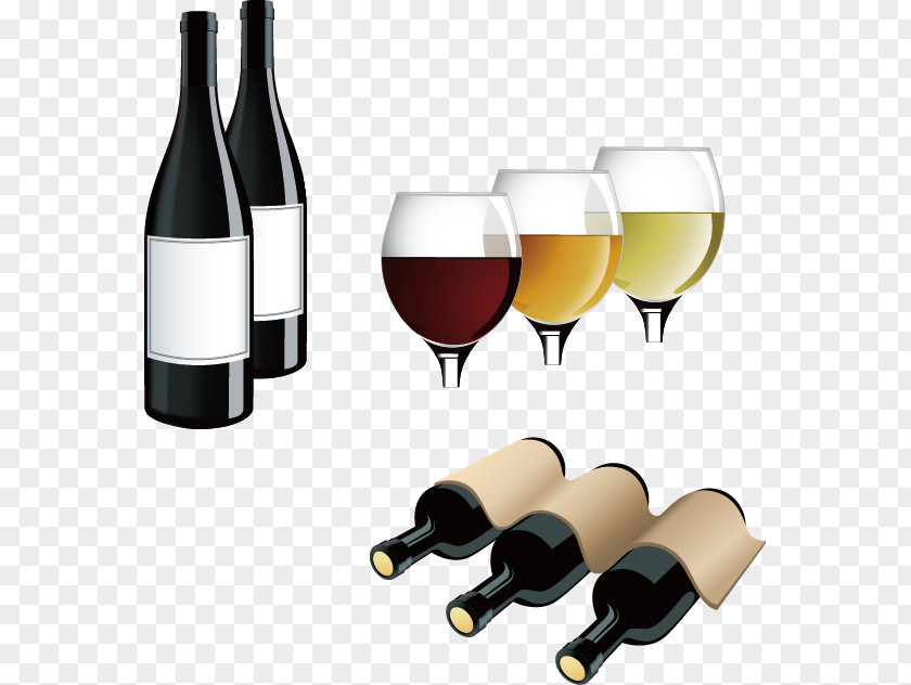 Vector Hand-painted Wine Red White Bottle Clip Art PNG