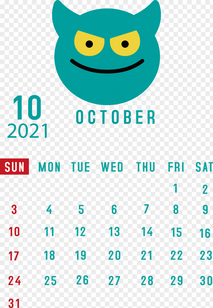 October 2021 Printable Calendar PNG