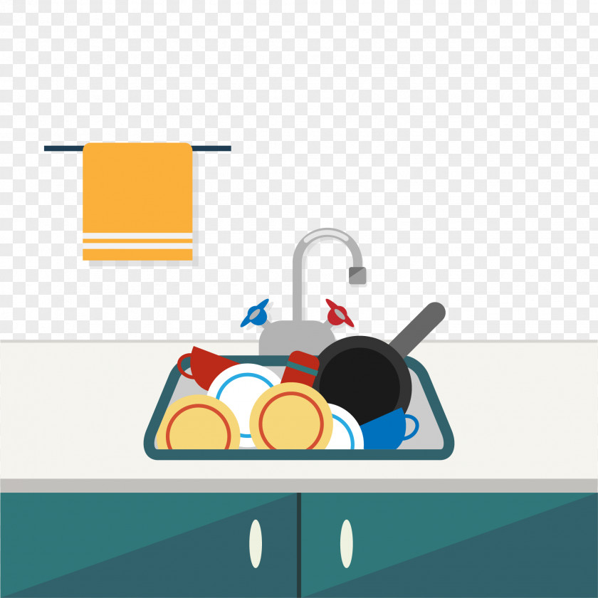 Cartoon Kitchen Sink Scene Towel PNG