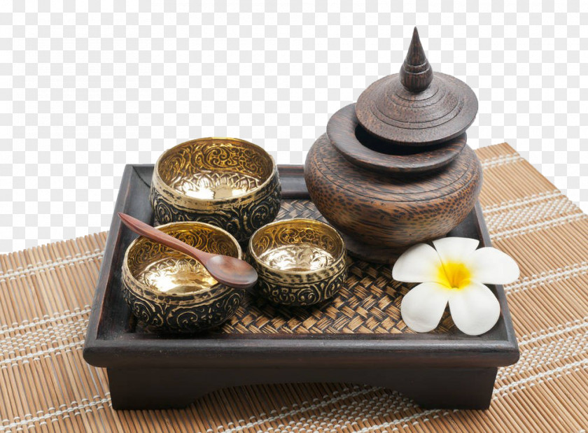 Thailand Brass Bowl Tray Bamboo PNG