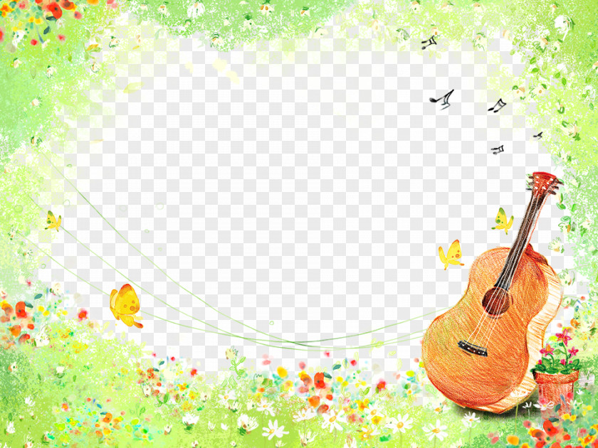Guitar And Potted Musical Instrument Watercolor Painting Illustration PNG