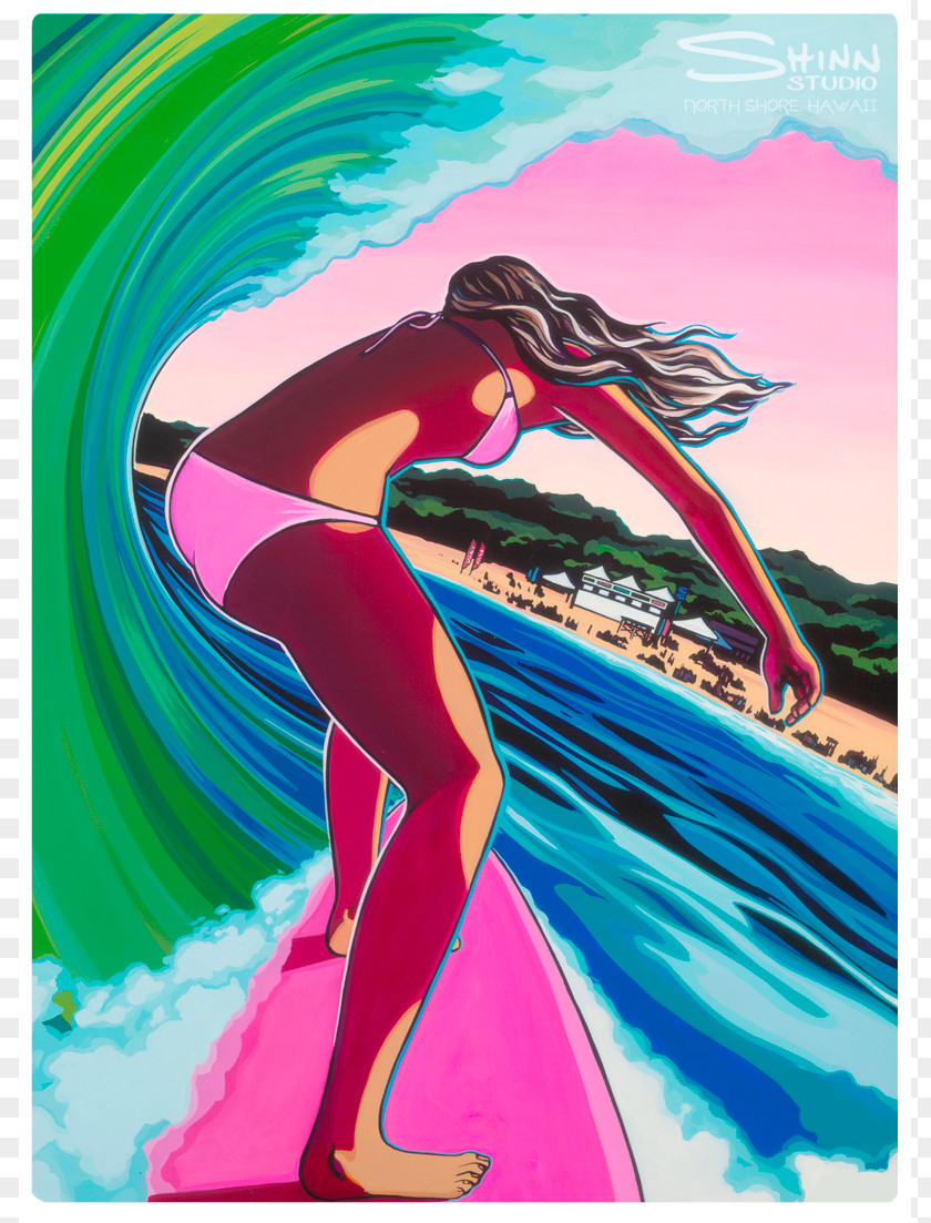 Surfing Oahu Surf Art Painting PNG