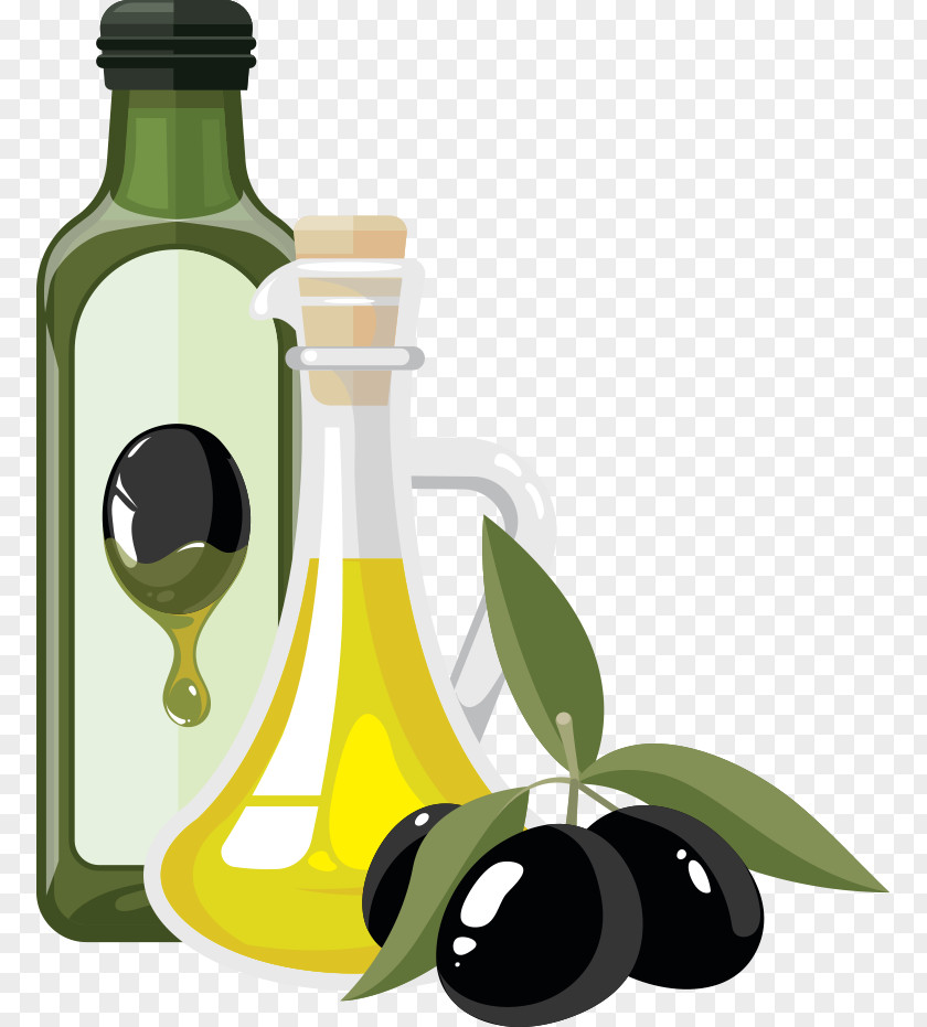 Vector Olive Oil And Olives Bottle PNG