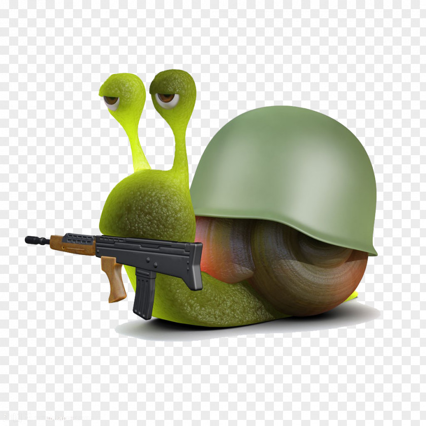 Take A Snail In Machine Gun Soldier 3D Computer Graphics Illustration PNG