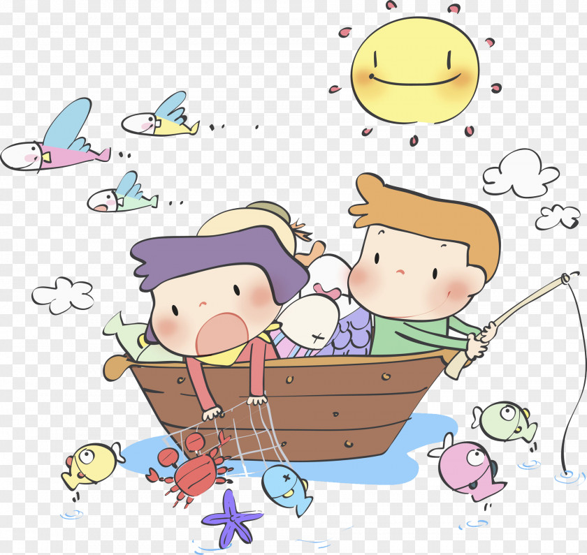 Fishing Boys And Girls Cartoon Clip Art PNG