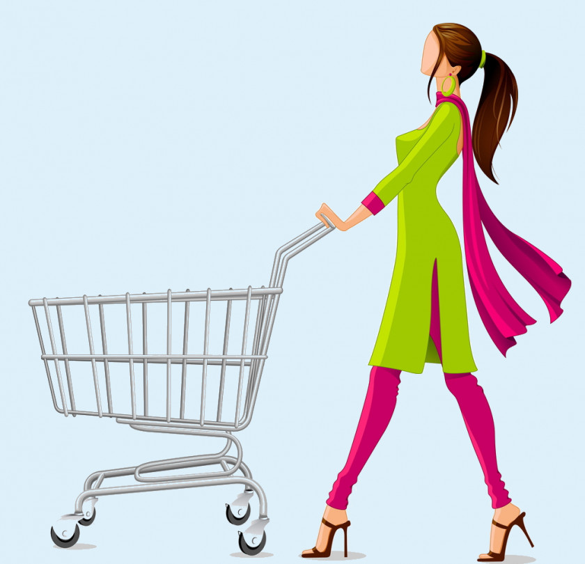 Push Cart Shopping Woman Royalty-free PNG