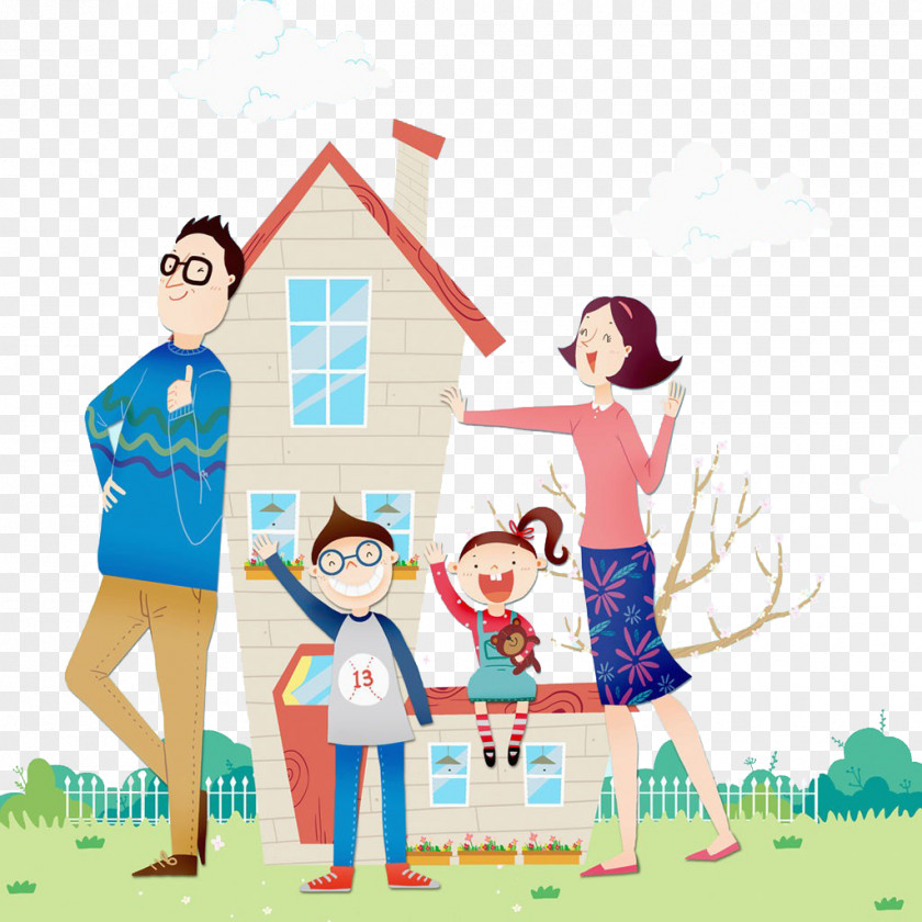 House And Family Illustration PNG