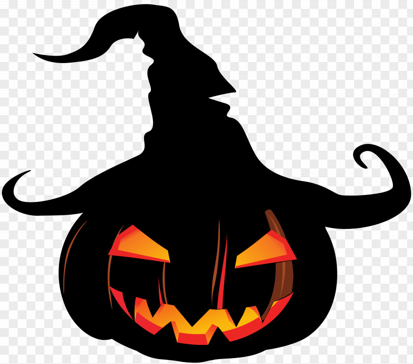 Scary Pumpkin With Witch Hat Jack-o'-lantern Clip Art PNG