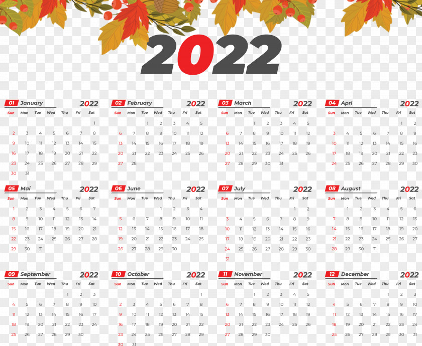 2022 Printable Yearly Calendar 2022 Calendar PNG