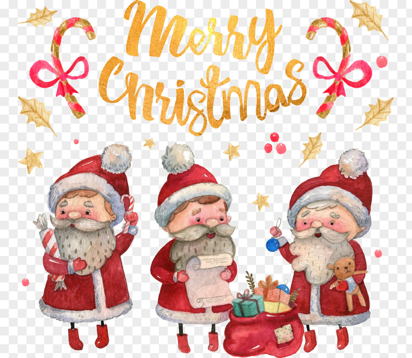 Hand-painted Watercolor Christmas Greeting Cards Santa Claus Royal Message Child PNG