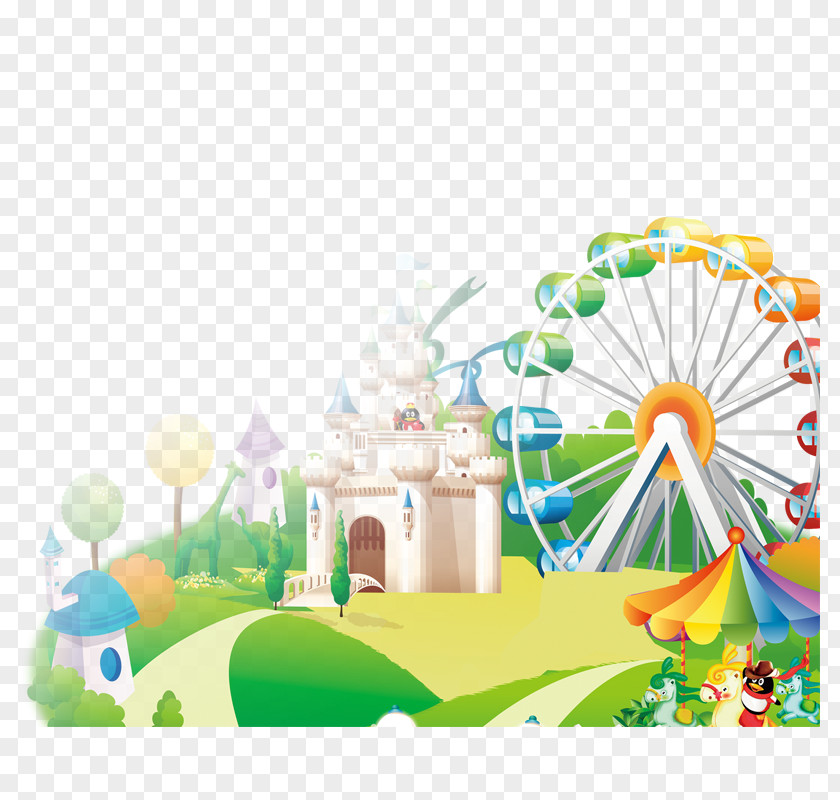 Cartoon Theme Park Playground Amusement Advertising PNG