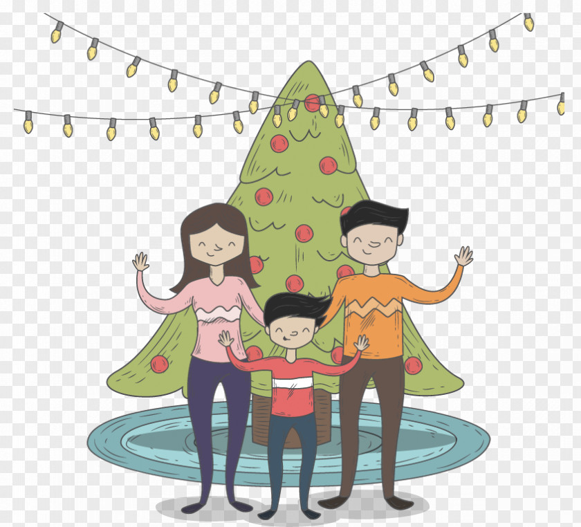 Mom And Dad Christmas Cartoon Children Tree Child Family Mother PNG