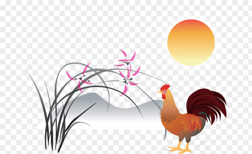 Vector Sunrise With Cock Rooster Lichun Chicken Chinese New Year Zodiac PNG