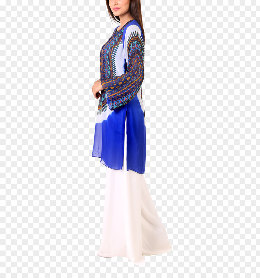 Silk Print Cobalt Blue Outerwear Dress Neck PNG