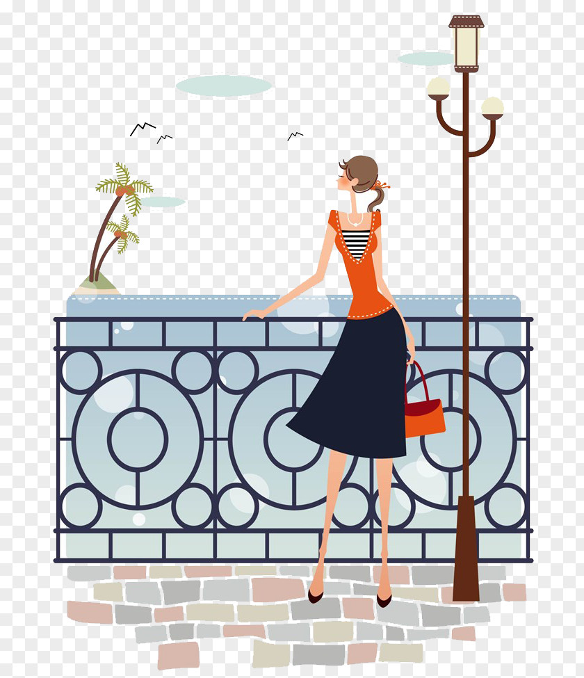 Balcony Cartoon Landscape Illustration PNG