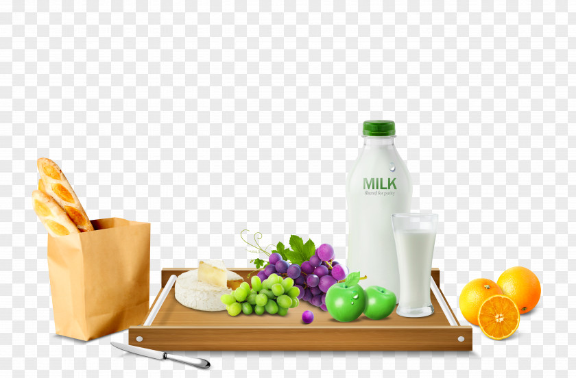 Breakfast Milk Fruit Orange Apple Poster PNG