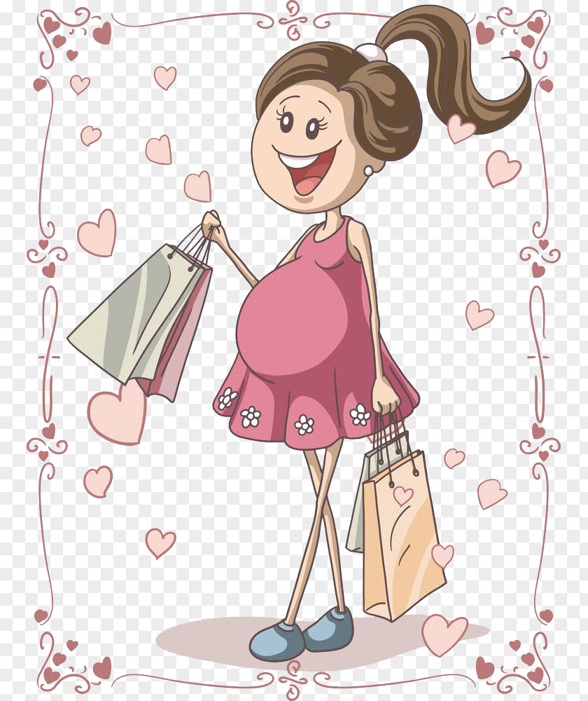 Shopping For Pregnant Women Pregnancy Cartoon Drawing Illustration PNG