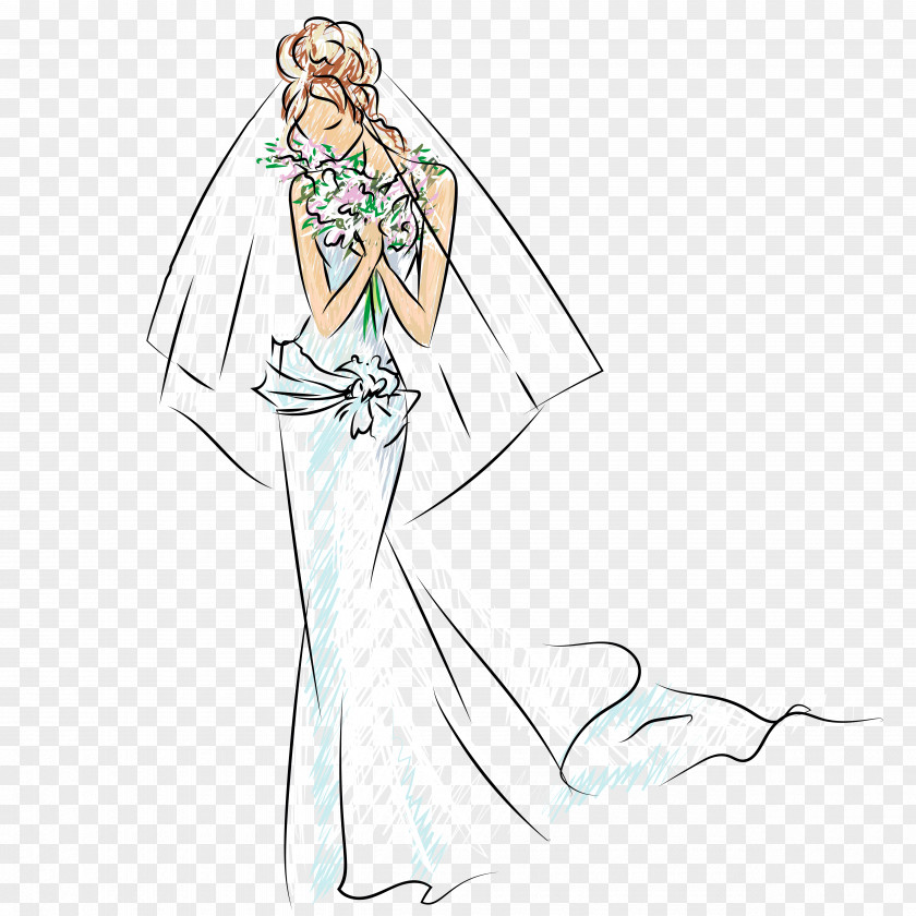 Vector Hand-painted Bride Wedding Sequence Container Clip Art PNG