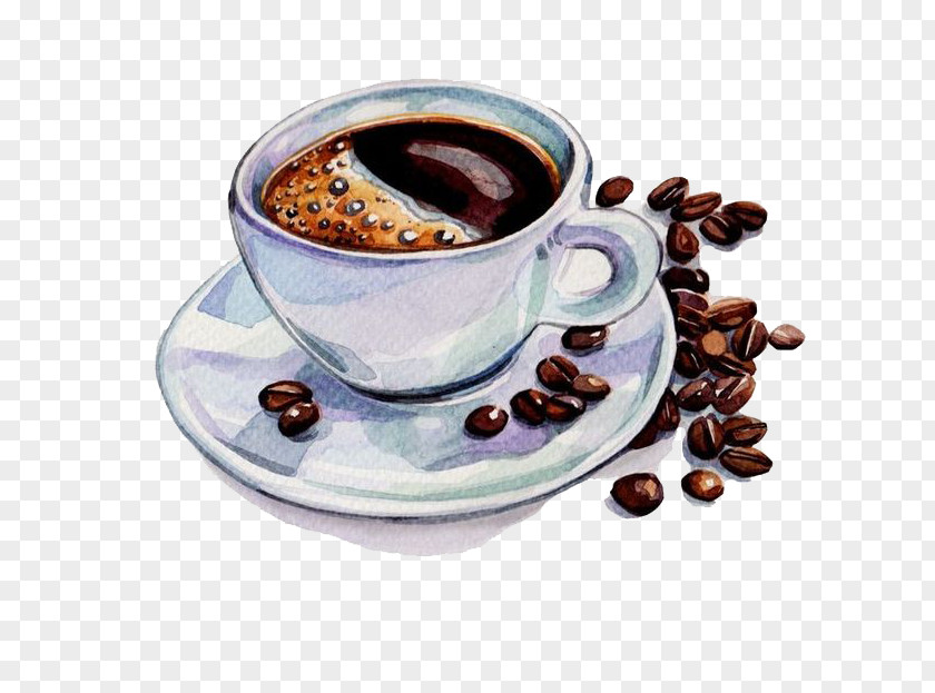 Hand-painted Watercolor Coffee And Beans Tea Cafe Painting Drawing PNG