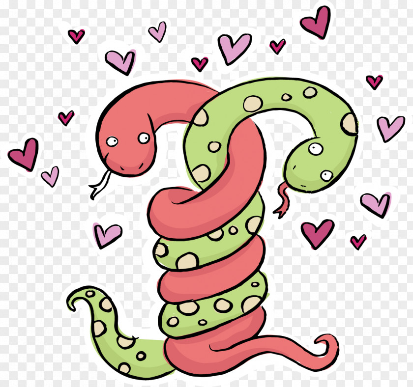 Red, Green Snake Wrapped Around A Couple Valentines Day Drawing Wallpaper PNG