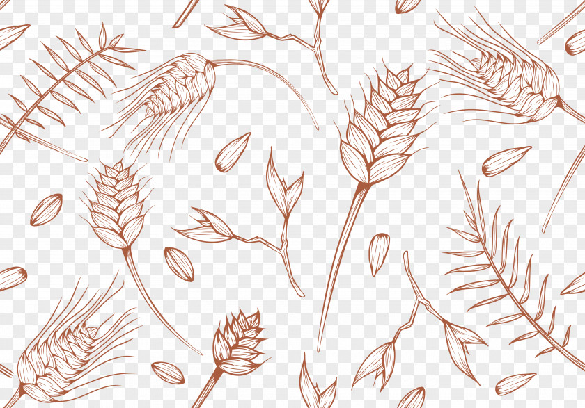 Vector Fresh And Beautiful Hand-painted Wheat Grain Background Texture Grasses Line Art Sketch PNG