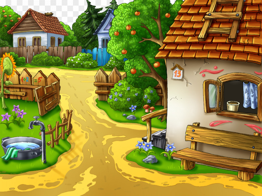 Farm Village Animation Cartoon Desktop Wallpaper PNG