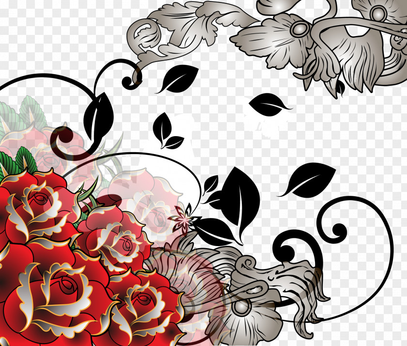 Vector Illustration Rose Beach Floral Design PNG