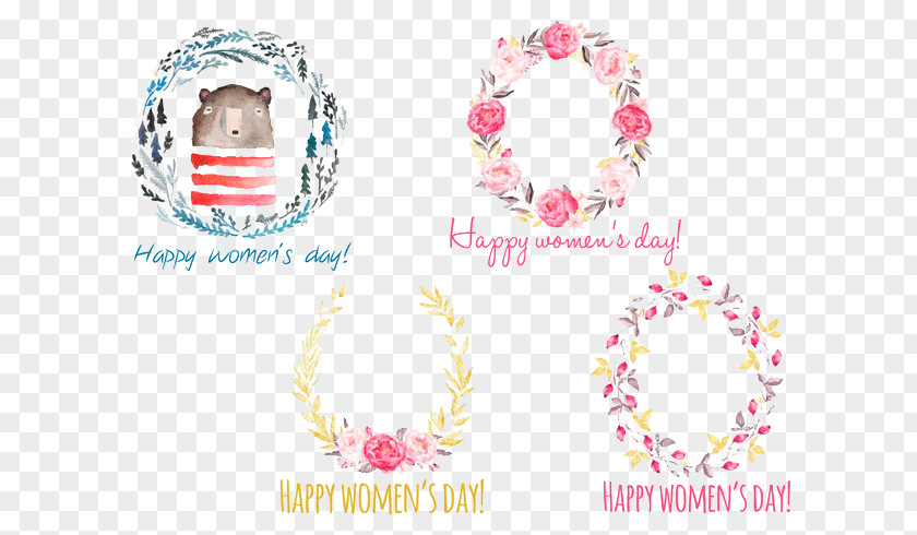 Artistic Hand-painted Thirty-eight Women's Day Happy Wreath International Womens Graphic Design Woman PNG