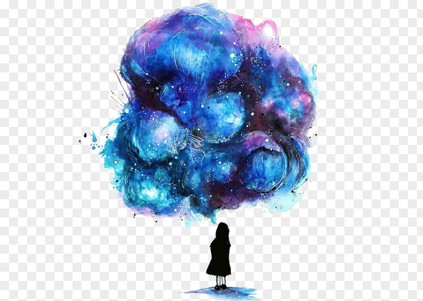 Watercolor Painting Drawing Galaxy Girl Illustration PNG painting Illustration, Hand-painted Star Girl, purple and blue explosion clipart PNG