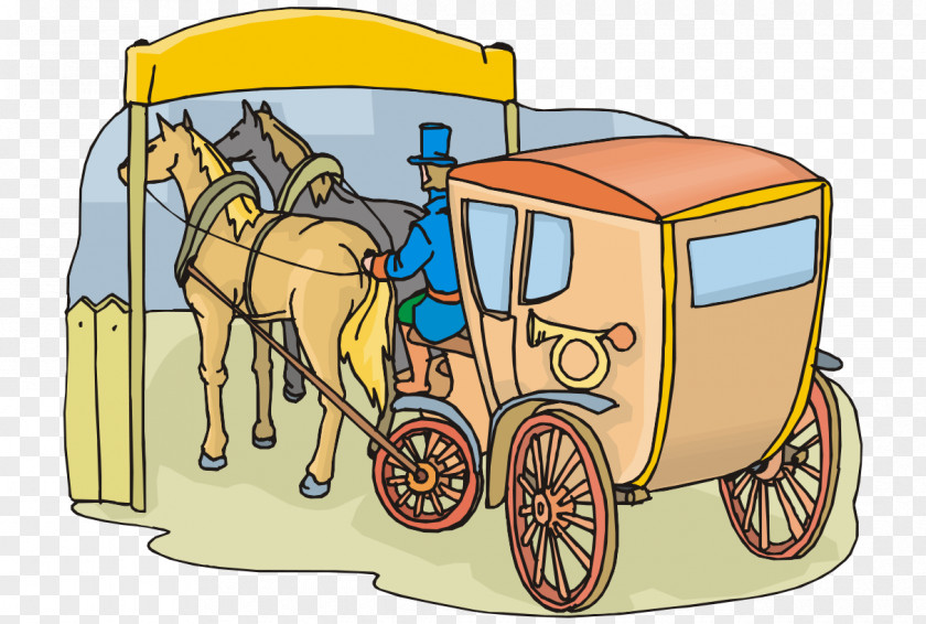 Cartoon Man Painted Carriage Driving Abroad Drawing Horse-drawn Vehicle PNG