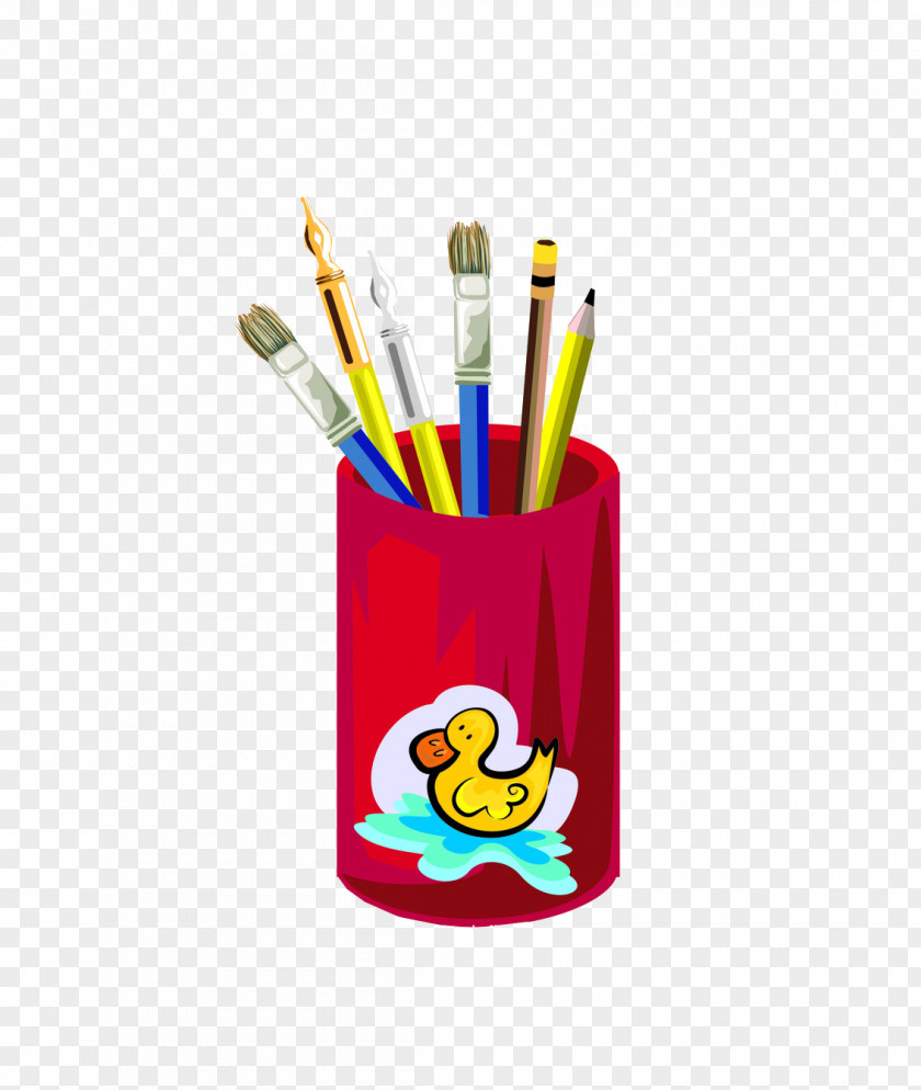 Cartoon Pen Pencil Paper Brush Pot PNG