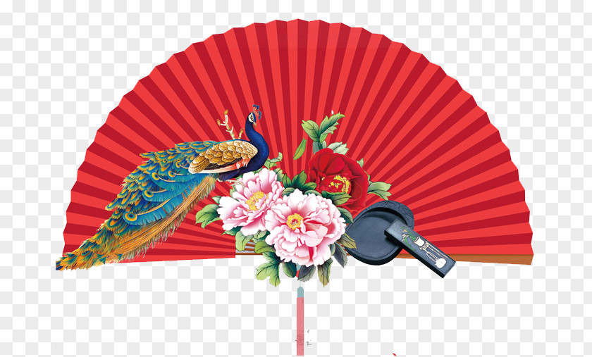 Peacock Fan Paper Hand Silk Textile PNG