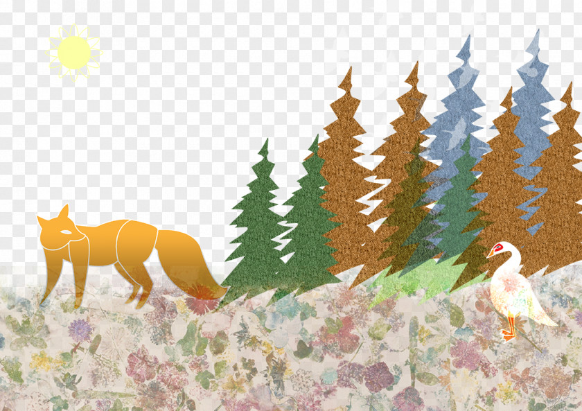 Cartoon Wolf And Tree Drawing Landscape Painting Illustration PNG