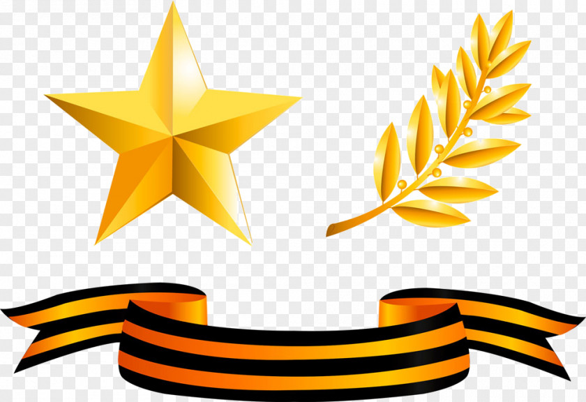 Five-pointed Star With Wheat Gold Medal Ribbon Award PNG