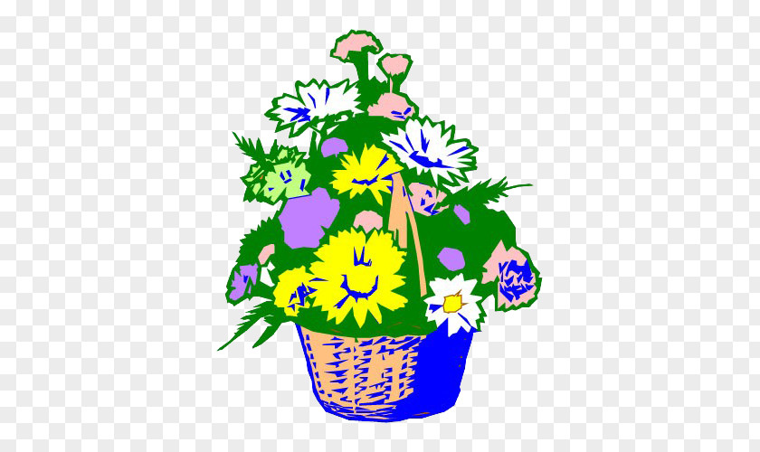 Hand-painted Bamboo Basket Of Flowers Floral Design Clip Art PNG