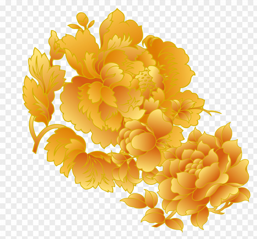Golden Peony Chinese Elements Decorative Patterns China Moutan Motif Gold PNG