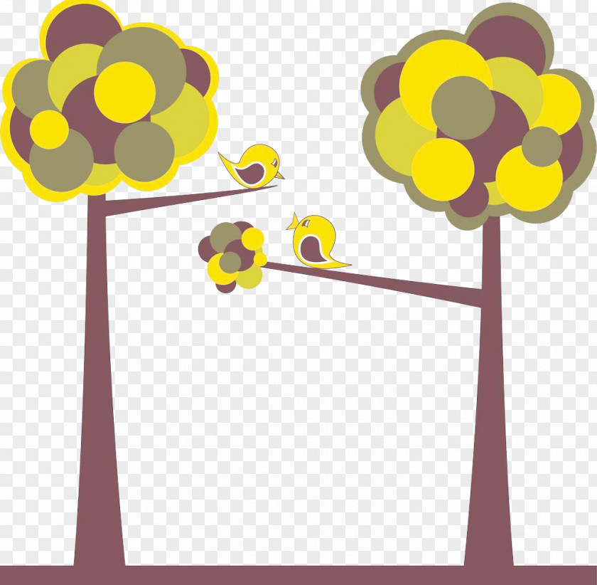 Hand-painted Decorative Trees And Birds Background Cartoon Tree Illustration PNG