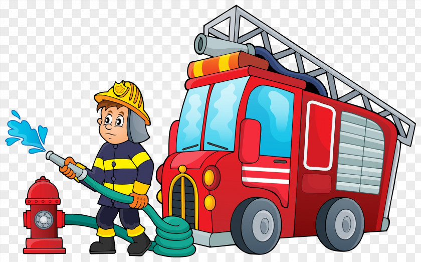 Fireman Fire Engine Firefighter Cartoon Illustration PNG