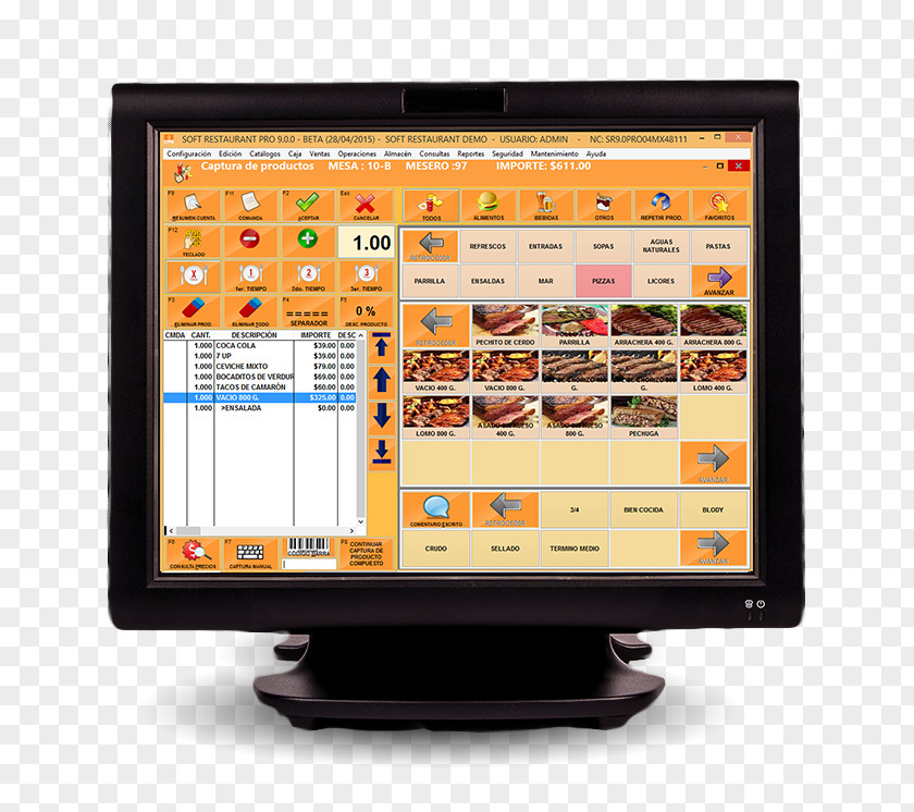 Menu Para Restaurante Computer Software Monitors Restaurant Comandero PNG